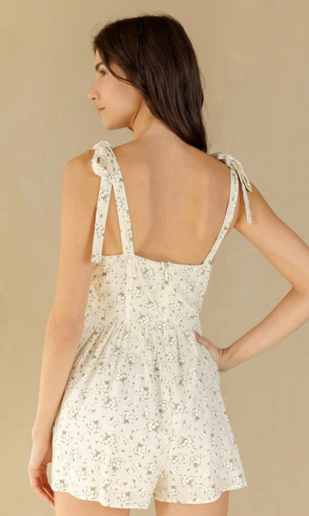 Cream Green Floral Romper