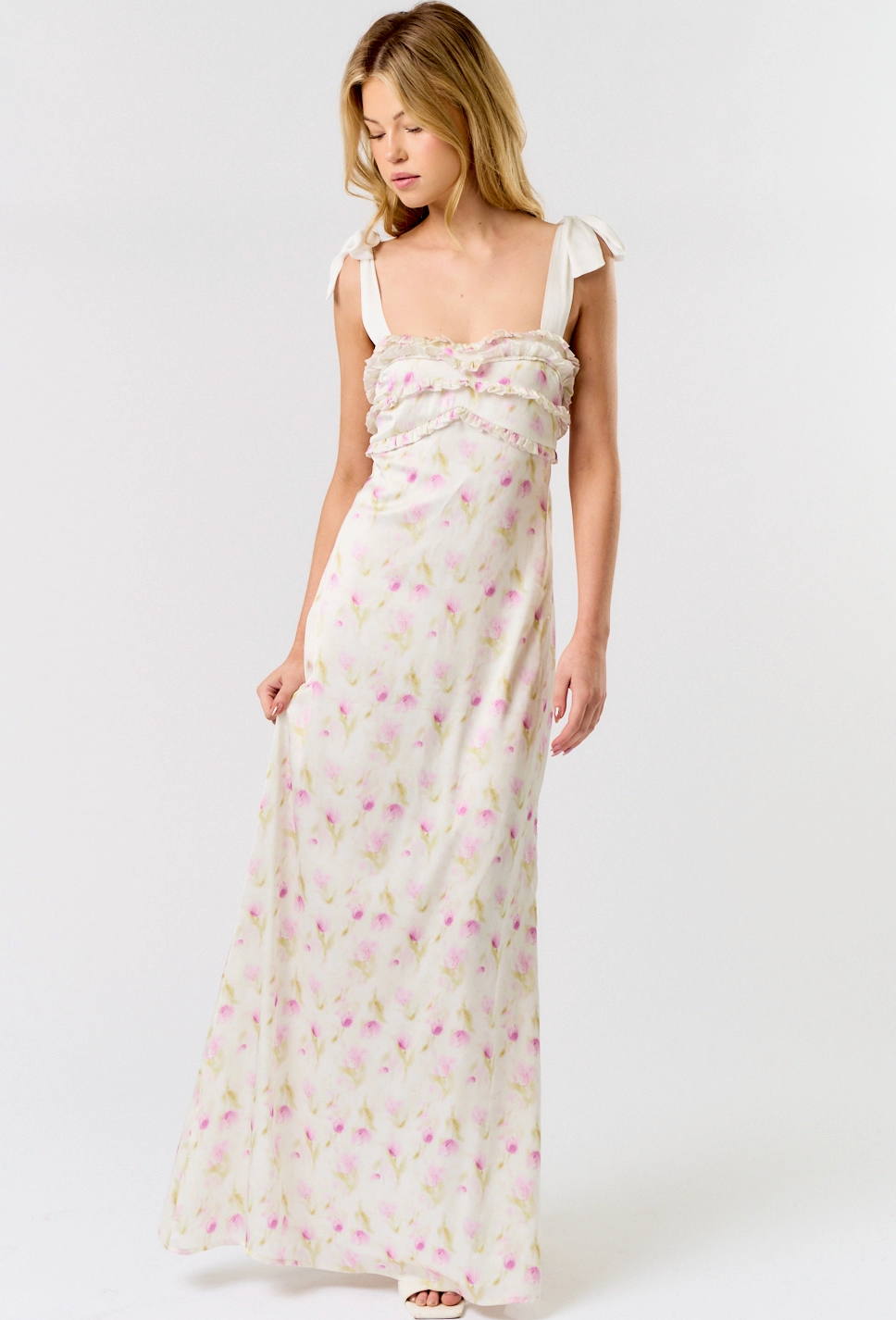 Clarissa Satin Floral Maxi Dress