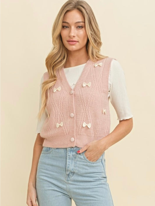 Gracie Pink Bow Vest Sweater Top