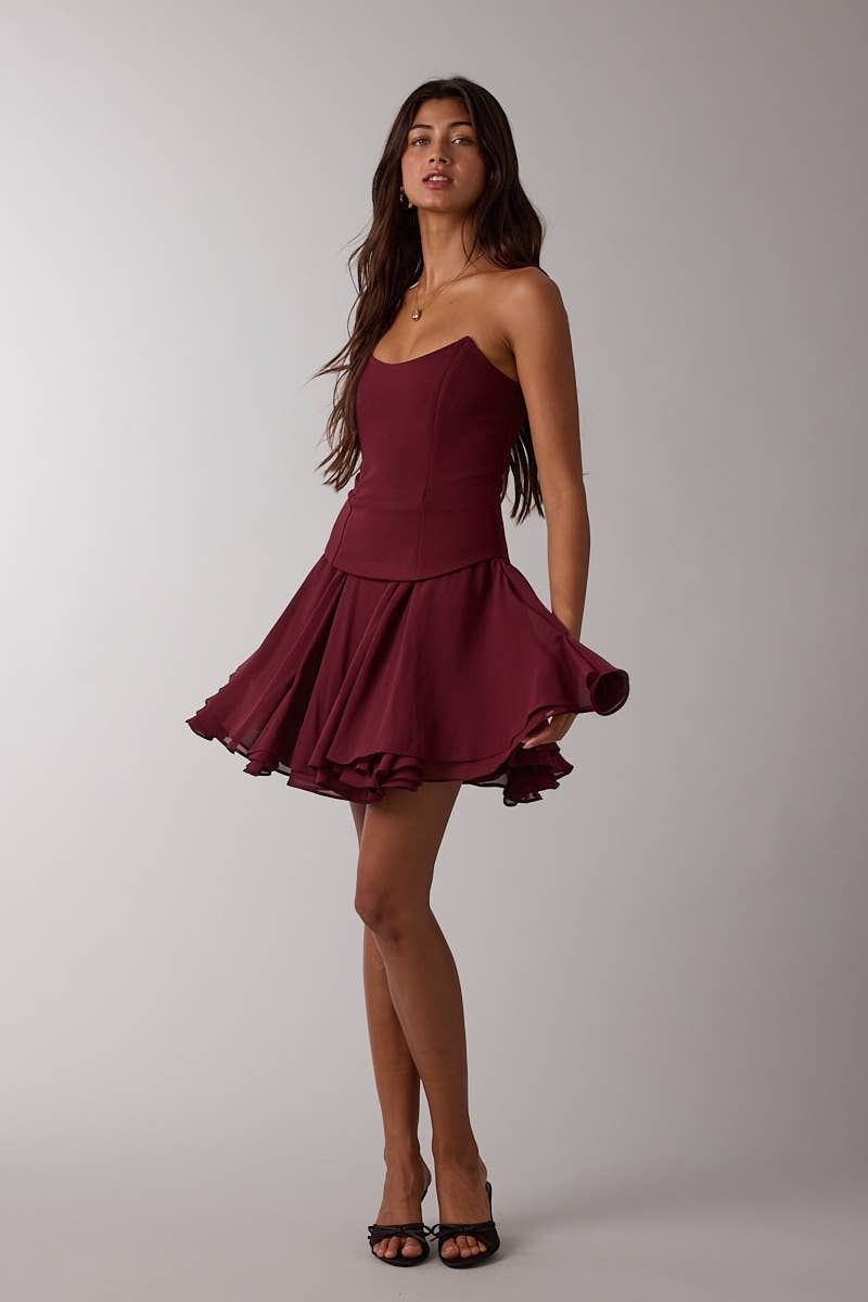 DARK COLOR COCKTAIL FIT&FLARE TUBE MINI DRESS