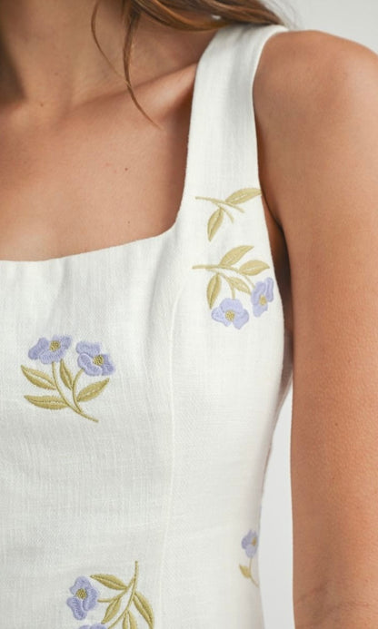 Floral Embroidered Square Mini Dress