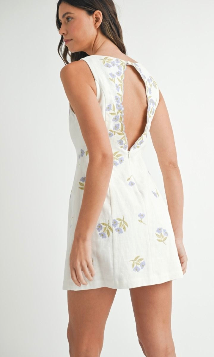 Floral Embroidered Square Mini Dress