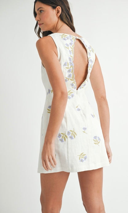 Floral Embroidered Square Mini Dress
