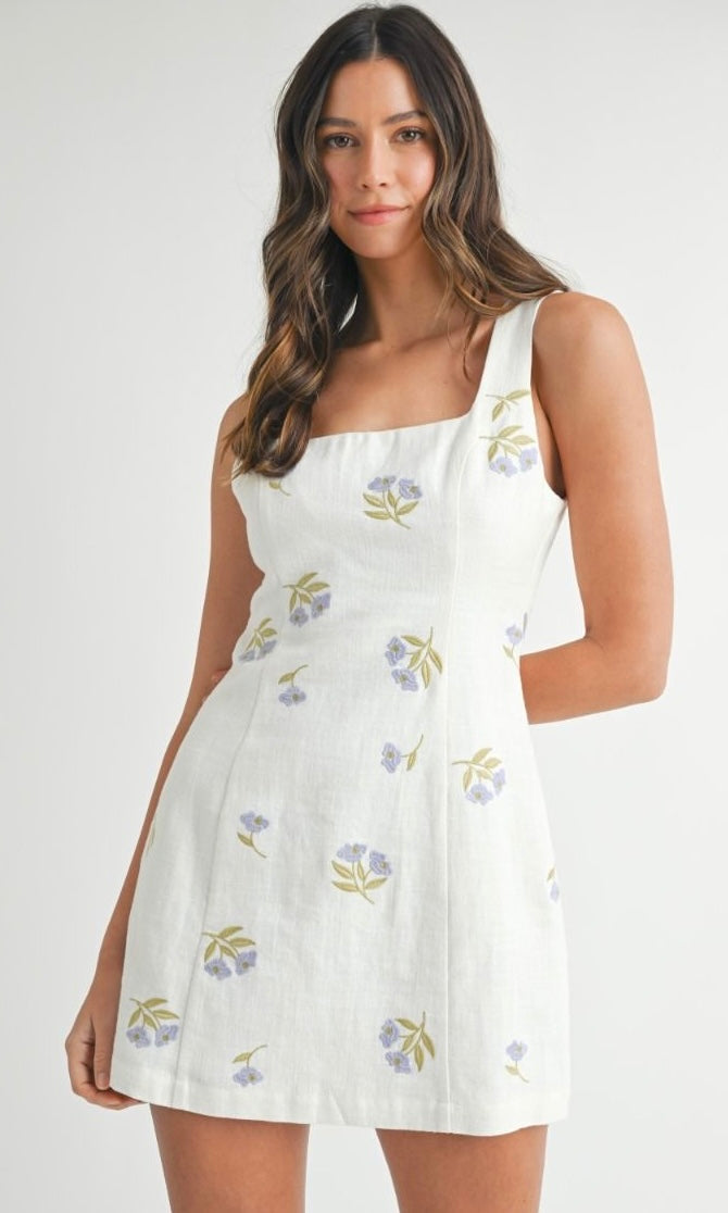 Floral Embroidered Square Mini Dress
