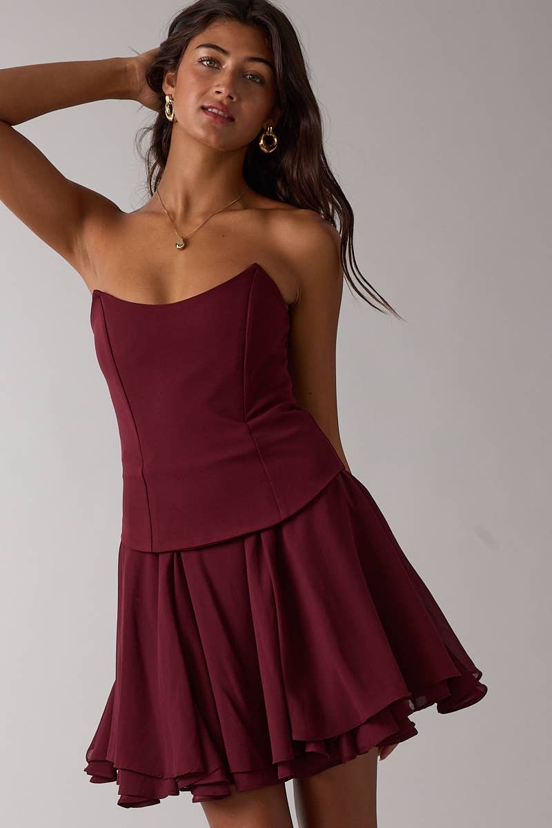 DARK COLOR COCKTAIL FIT&FLARE TUBE MINI DRESS