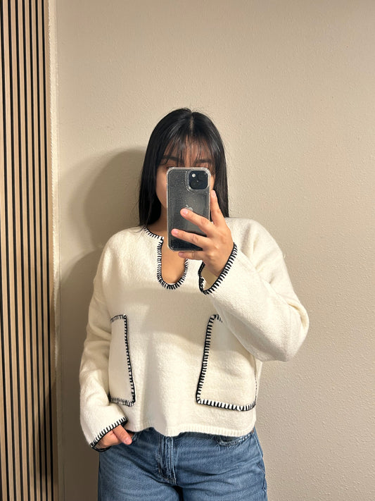 Clara Contrast Stitch Pocket Sweater