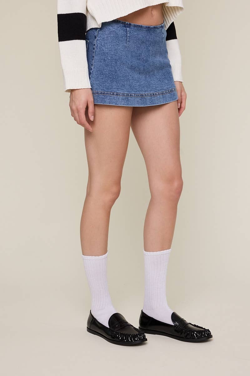 PREPPY DENIM SIDE ZIPPER MICRO MINI SKORT
