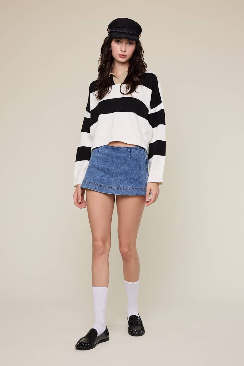PREPPY DENIM SIDE ZIPPER MICRO MINI SKORT