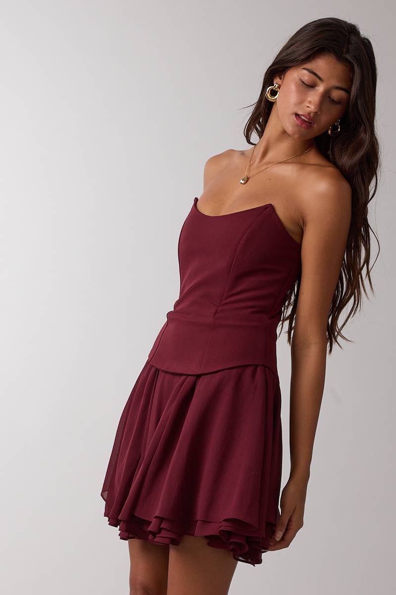 DARK COLOR COCKTAIL FIT&FLARE TUBE MINI DRESS