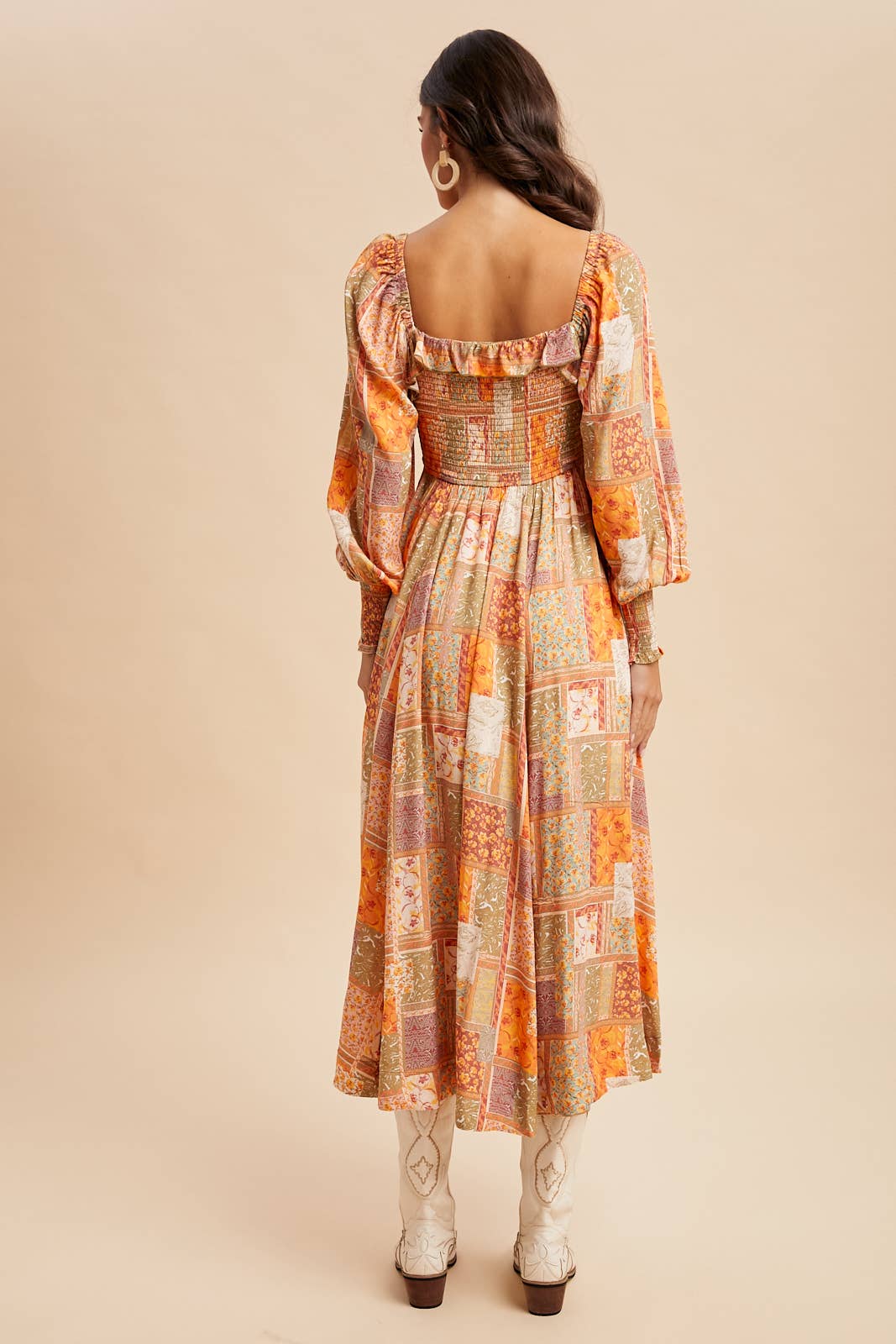 SMOCKED RUFFLED PATCHWORK MAXI