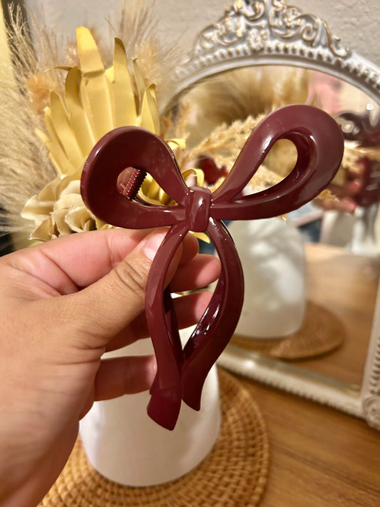 Burgundy Bow Hair Clip