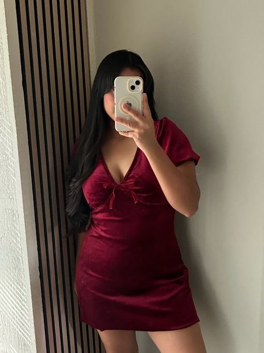 Naomi Burgundy Velvet Dress