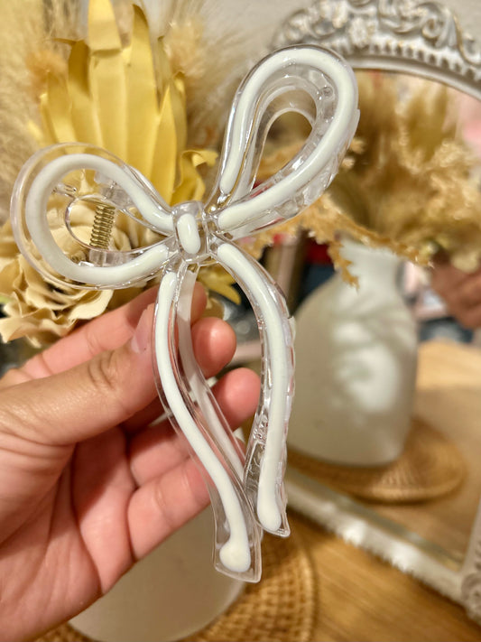 White Bow Hair Clip