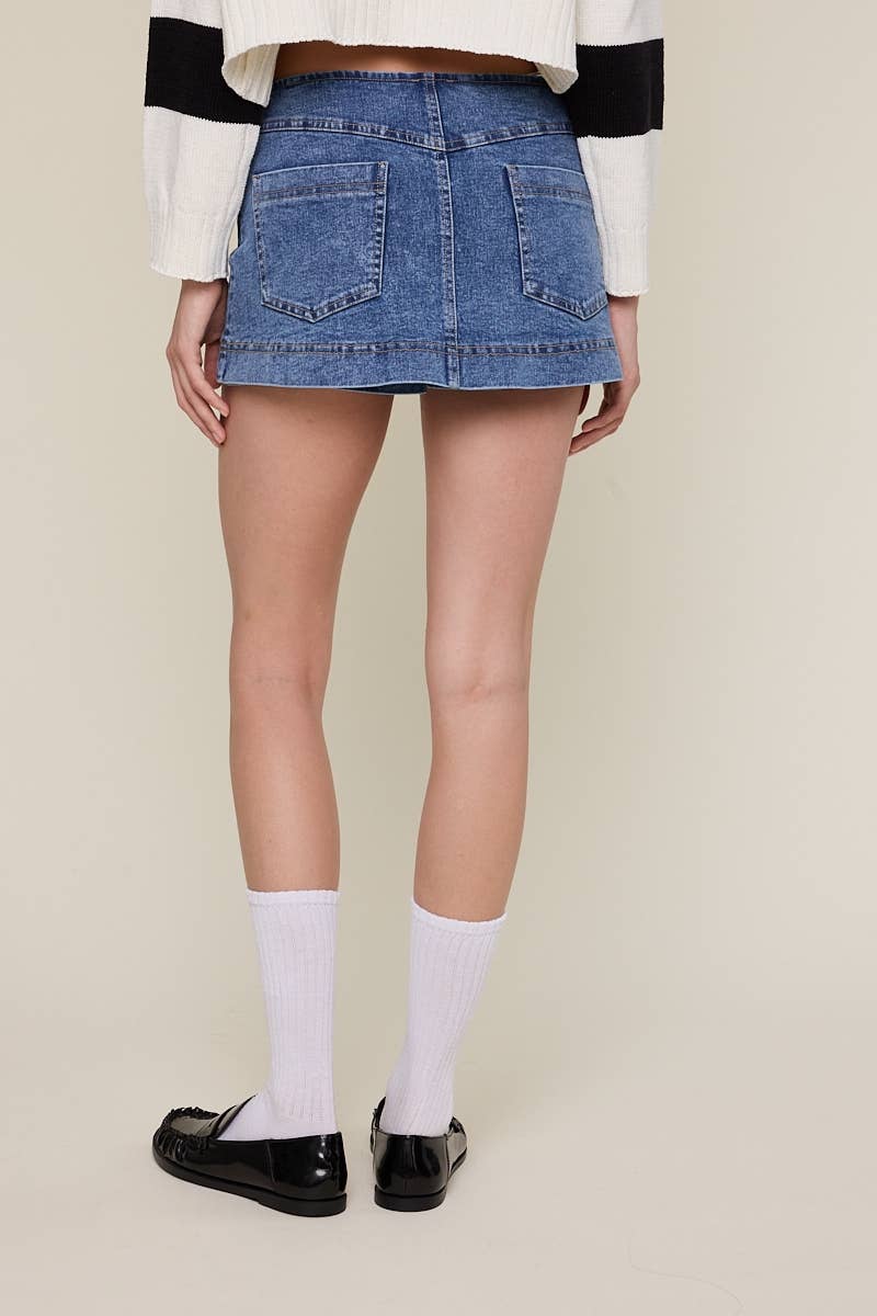 PREPPY DENIM SIDE ZIPPER MICRO MINI SKORT