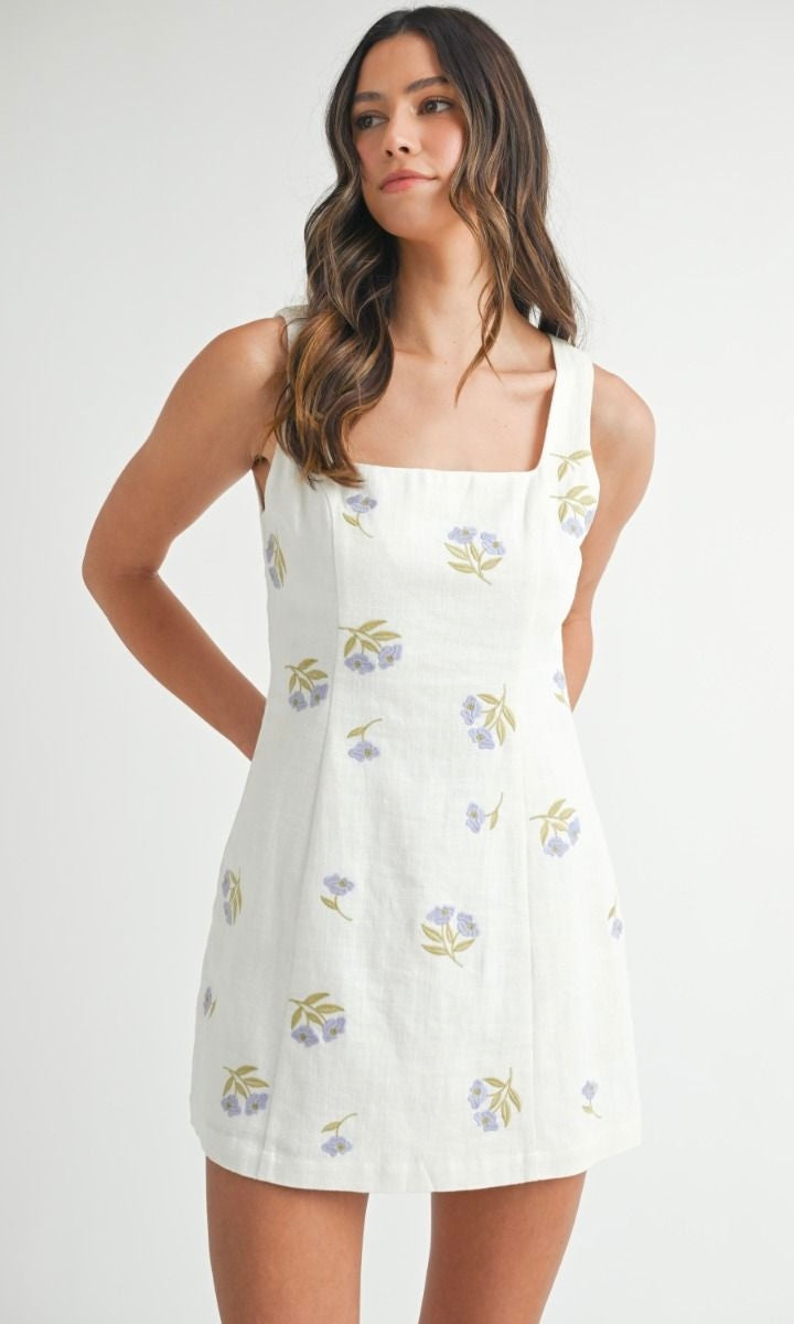 Floral Embroidered Square Mini Dress