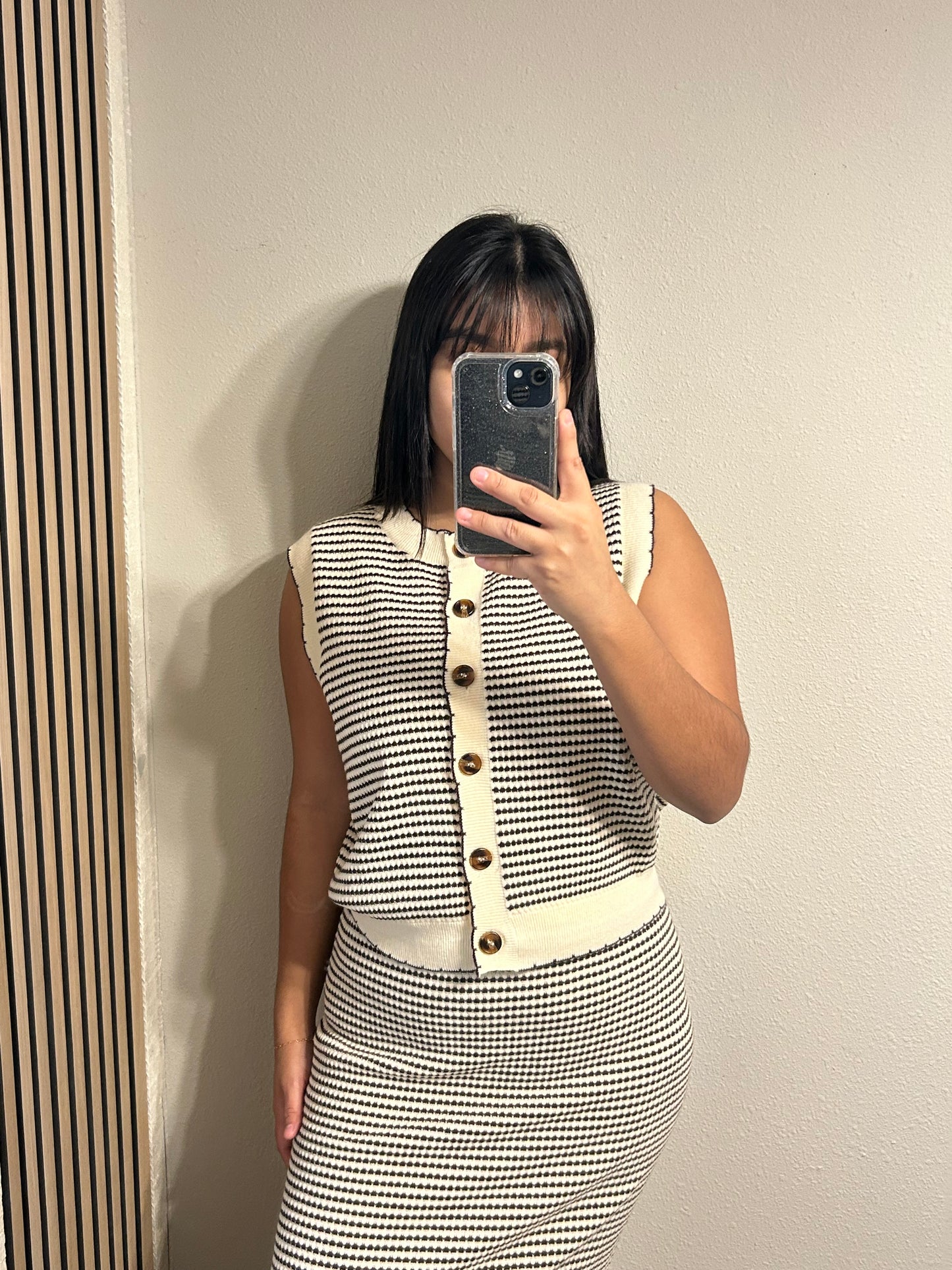 Cream Brown Striped Top