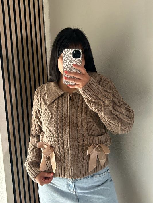 Mocha Knit Bow Sweater