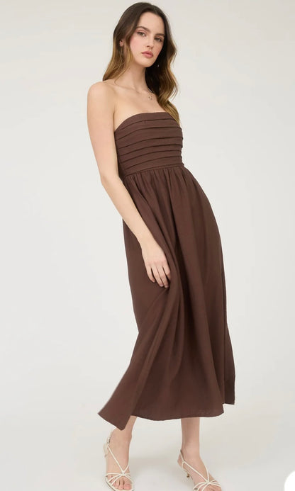 Brown Strapless Midi Sundress