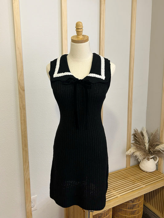 Collar Lace Trim Sweater Dress