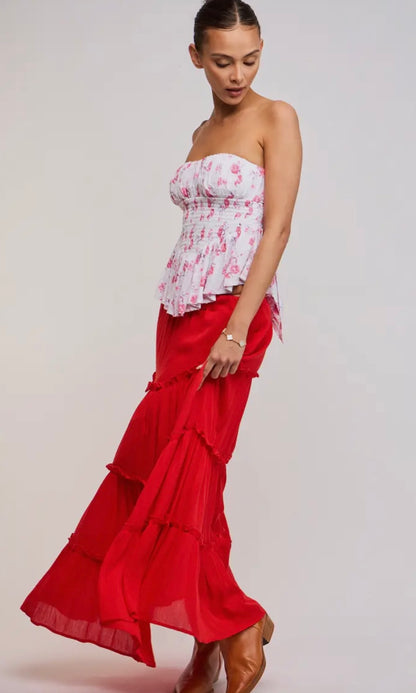 Red Ruffled Maxi Skirt