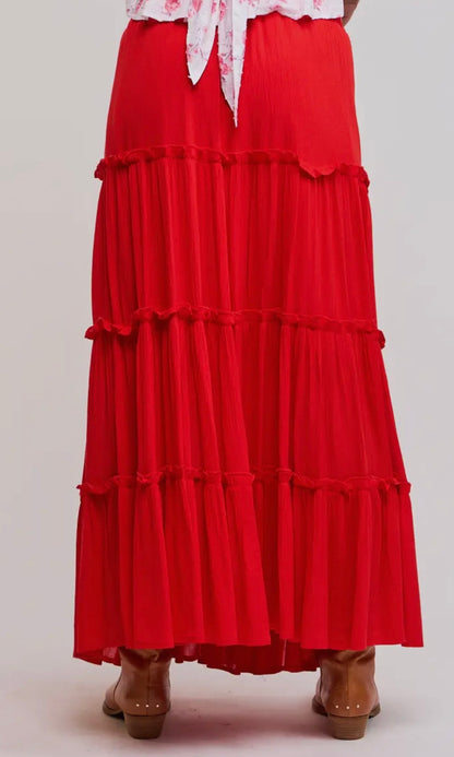 Red Ruffled Maxi Skirt