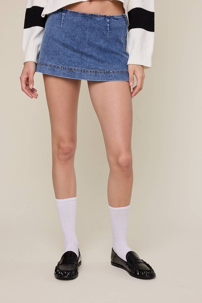 PREPPY DENIM SIDE ZIPPER MICRO MINI SKORT