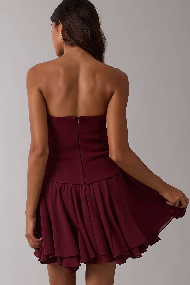 DARK COLOR COCKTAIL FIT&FLARE TUBE MINI DRESS