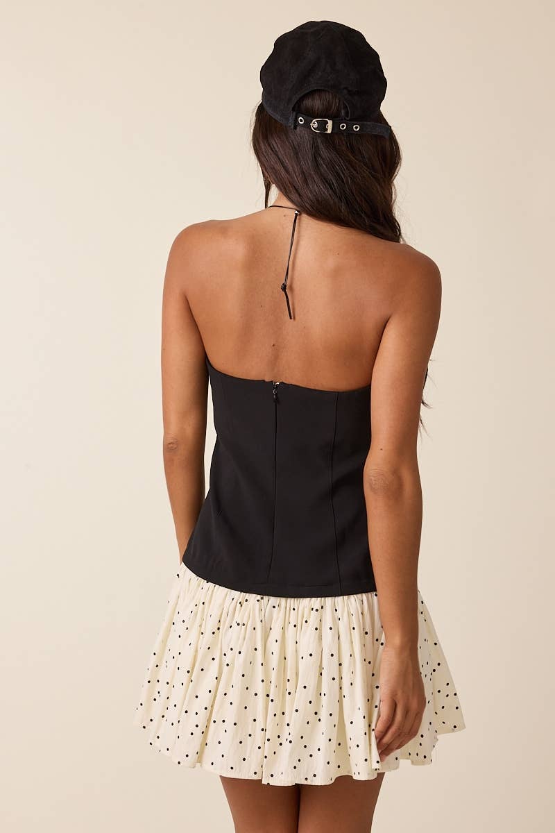 HALF SOLID BODY HALF POLKA DOT TUBE MINI DRESS